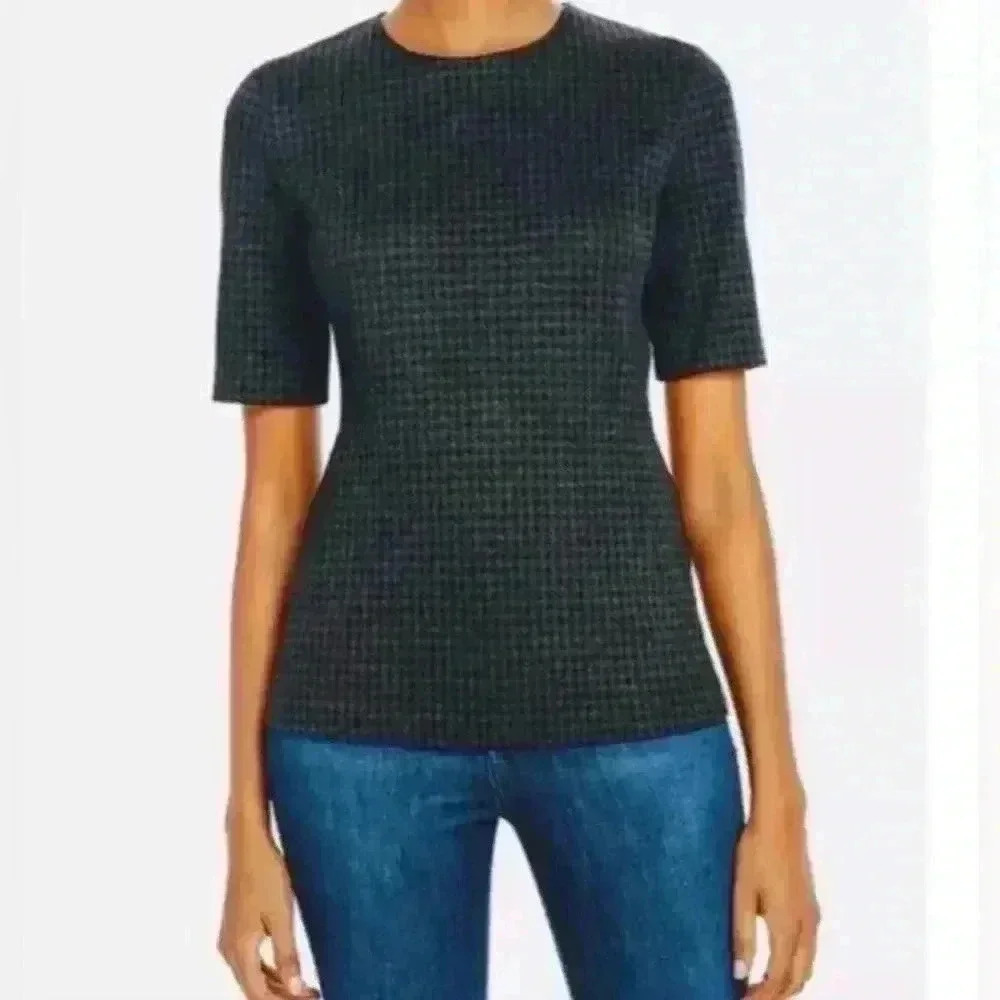 Theory Womens Houndstooth Knit Shell Fitted Blouse Size S